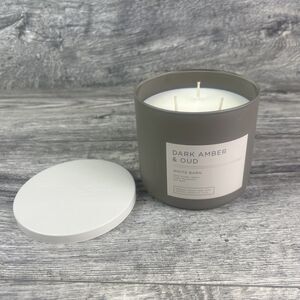 Bath & Body Works White Barn Dark Amber & Oud 14.5 oz 3 wick Candle New